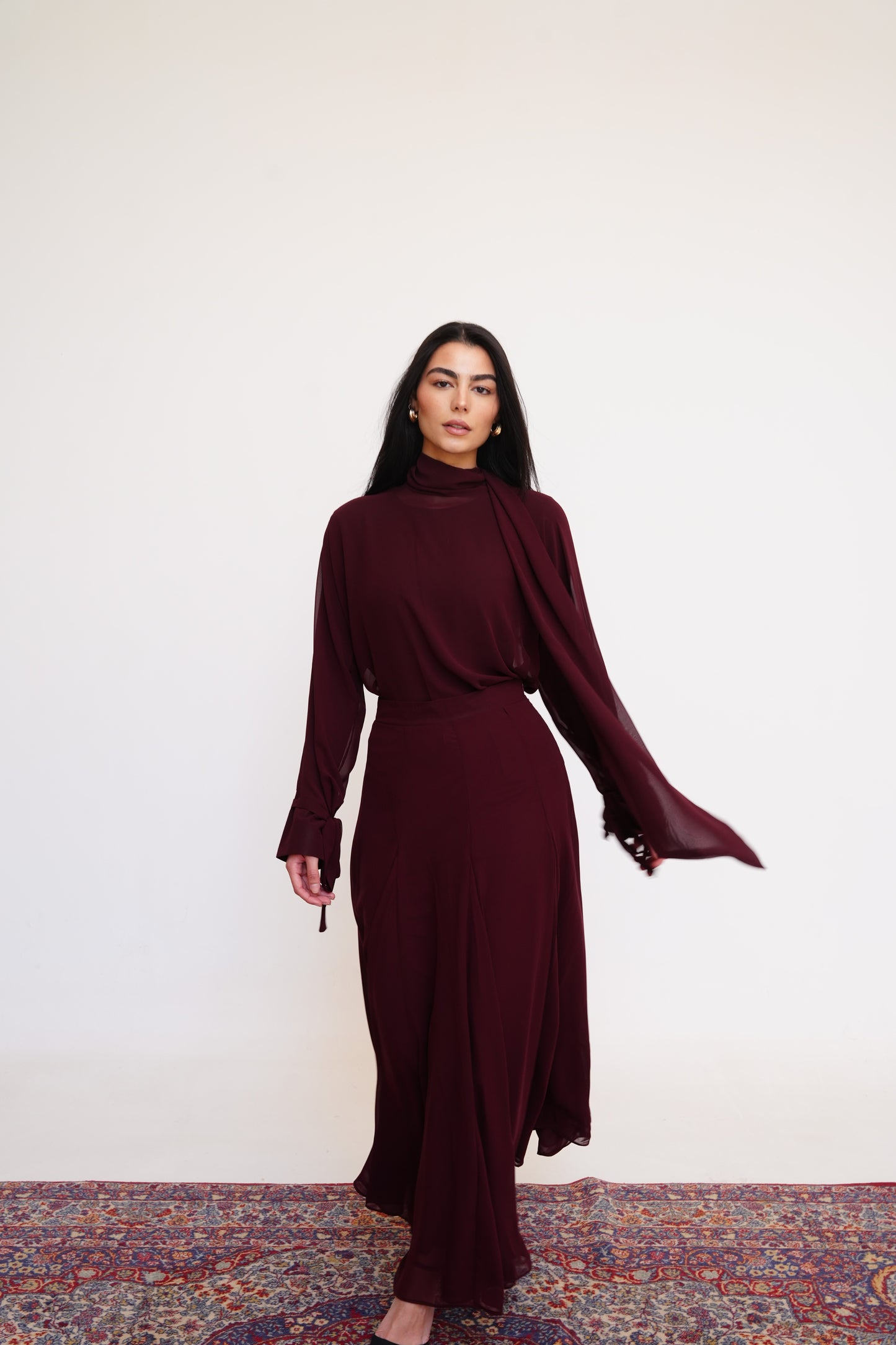 Layali Chiffon Skirt in Burgundy