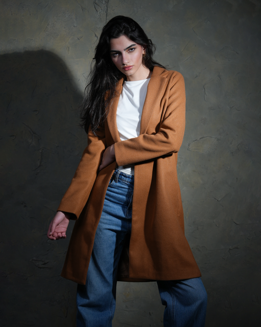 Felt Texture Classic Coat in Camel