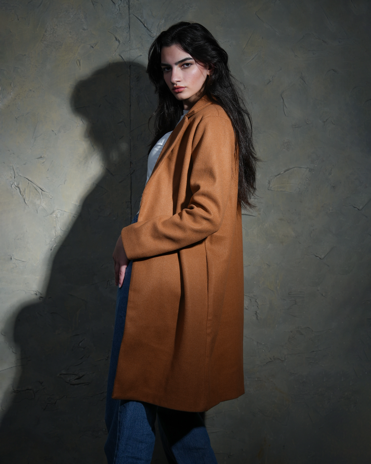 Felt Texture Classic Coat in Camel