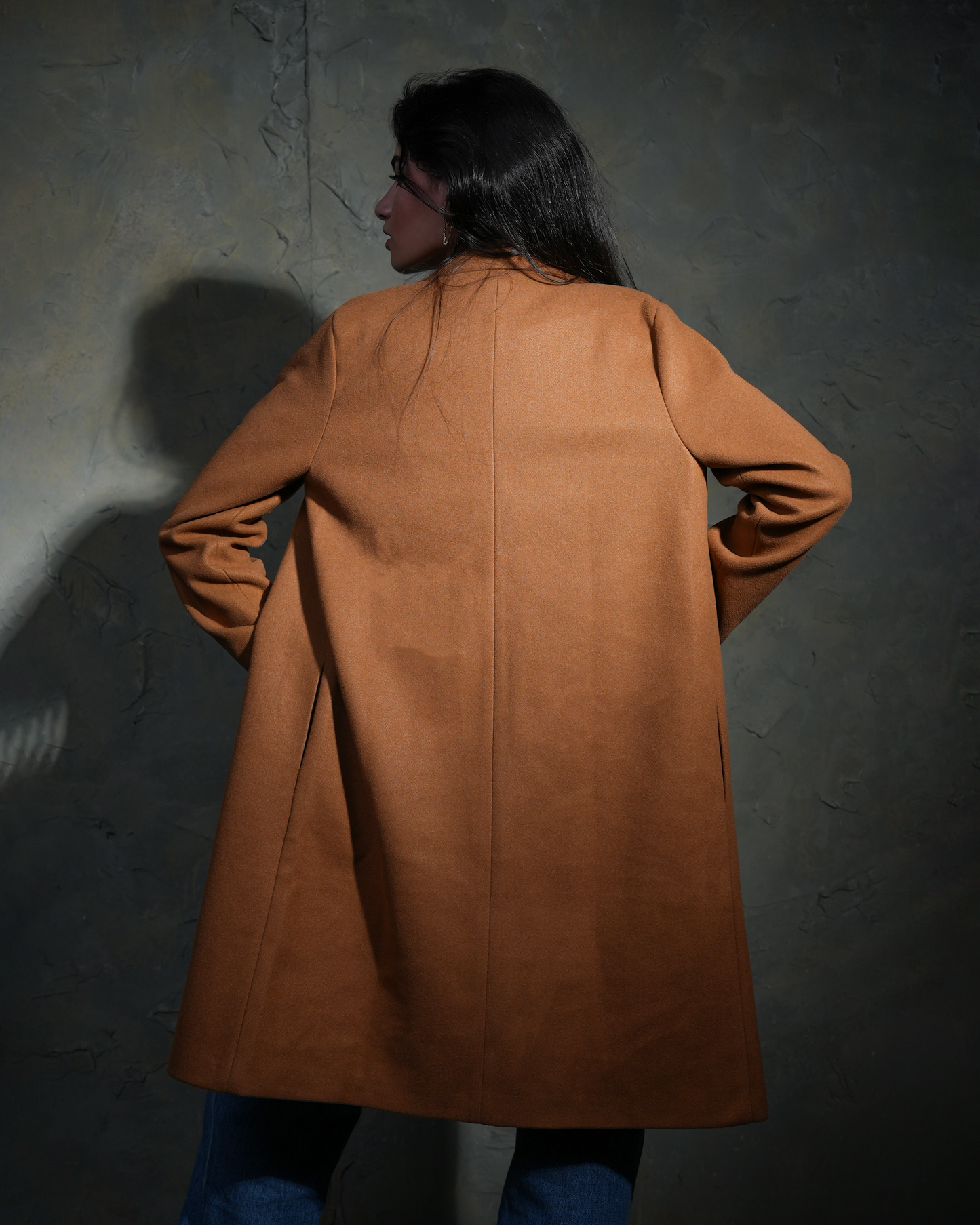 Felt Texture Classic Coat in Camel