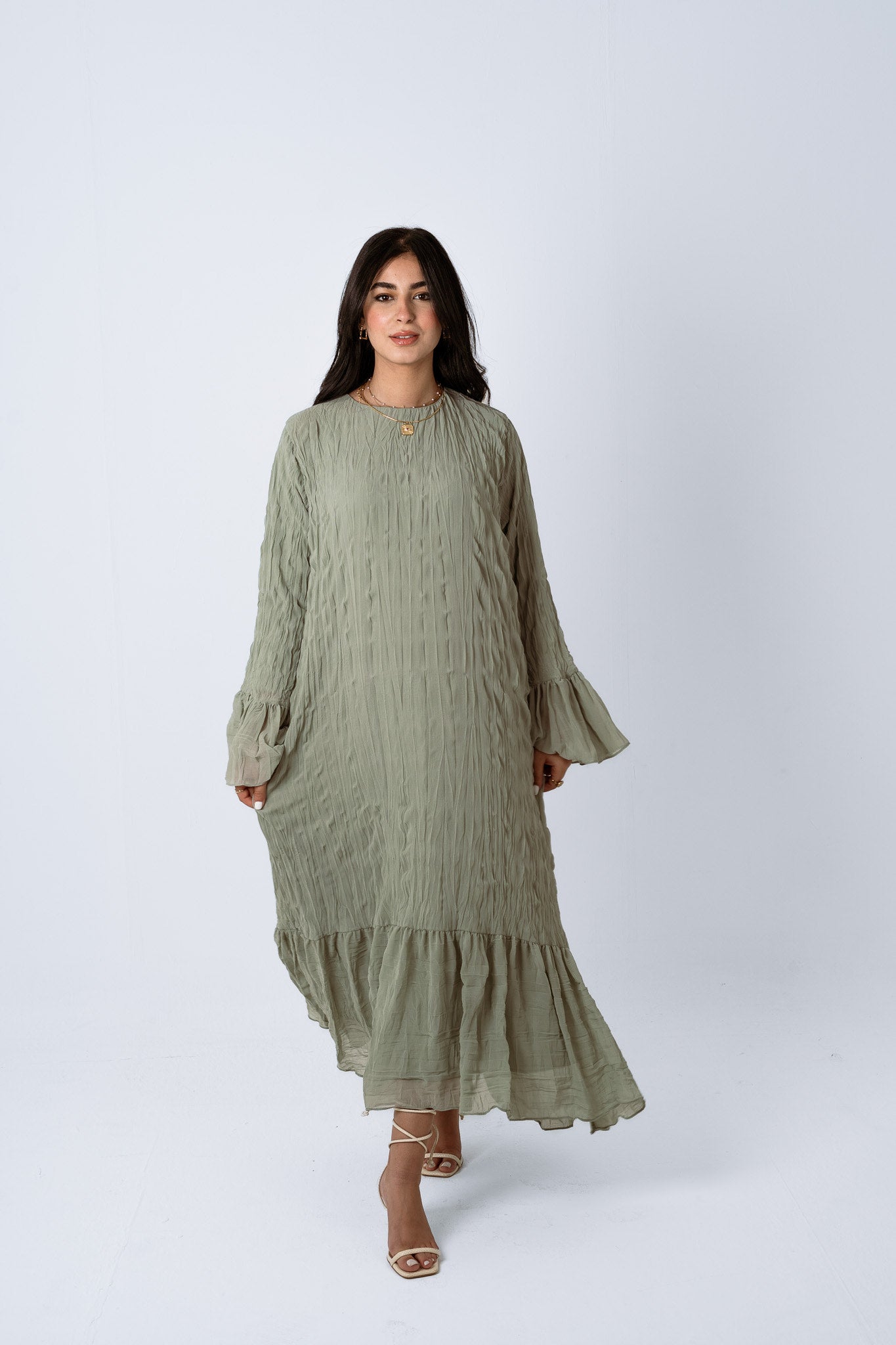 Sunshine Pleated Chiffon Dress in Mint