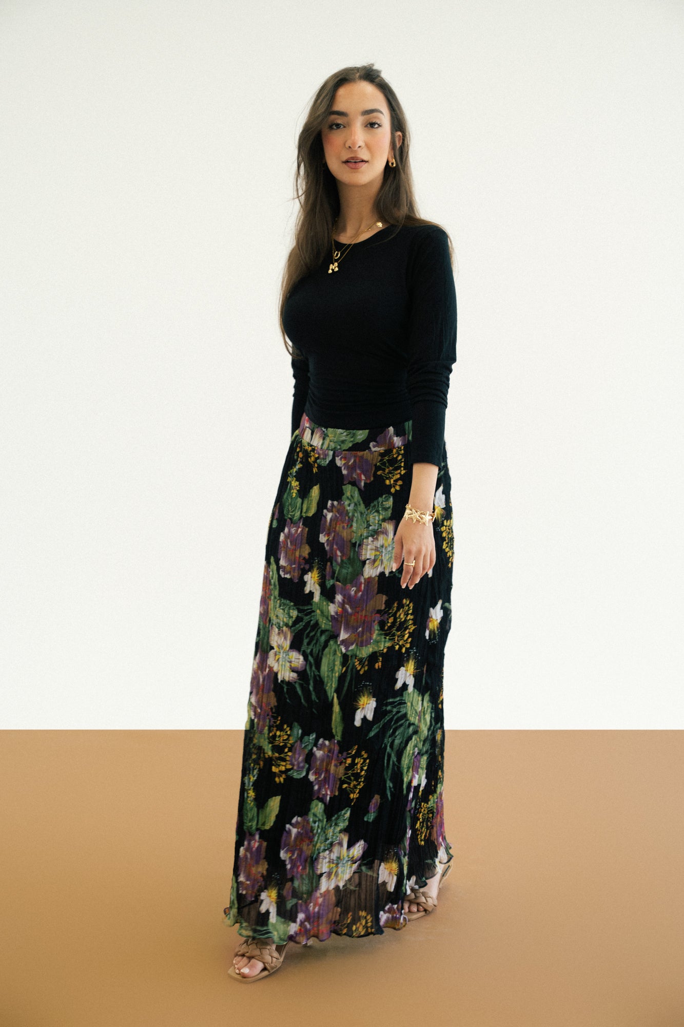Floral Pleated Skirt