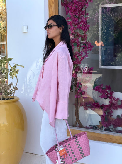 Everyday Linen Cardigan in Ballerina Pink