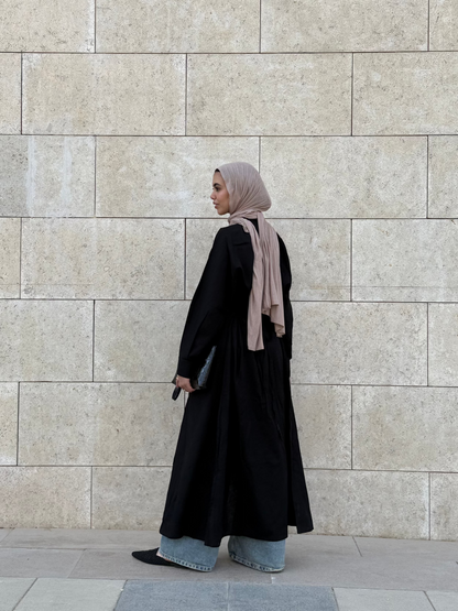 Linen Flow Shirt Dress in Black
