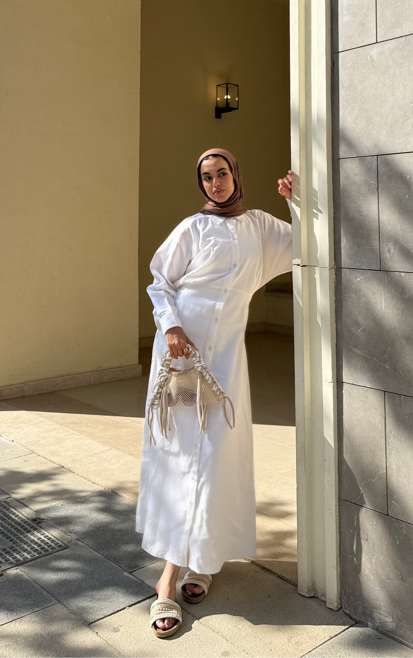 Linen Flow Shirt Dress in Eggshell