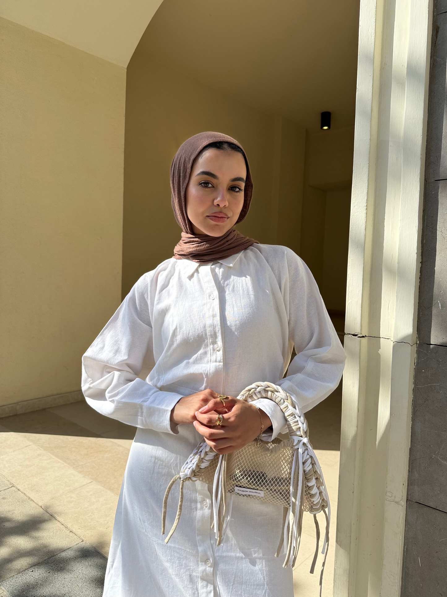 Linen Flow Shirt Dress in Eggshell