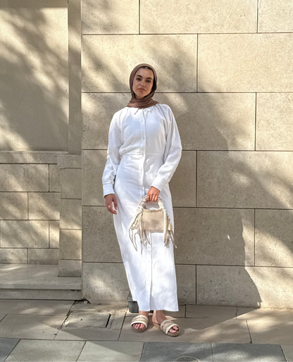 Linen Flow Shirt Dress in Eggshell