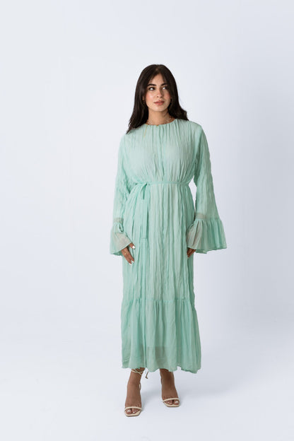 Sunshine Pleated Chiffon Dress in Aqua