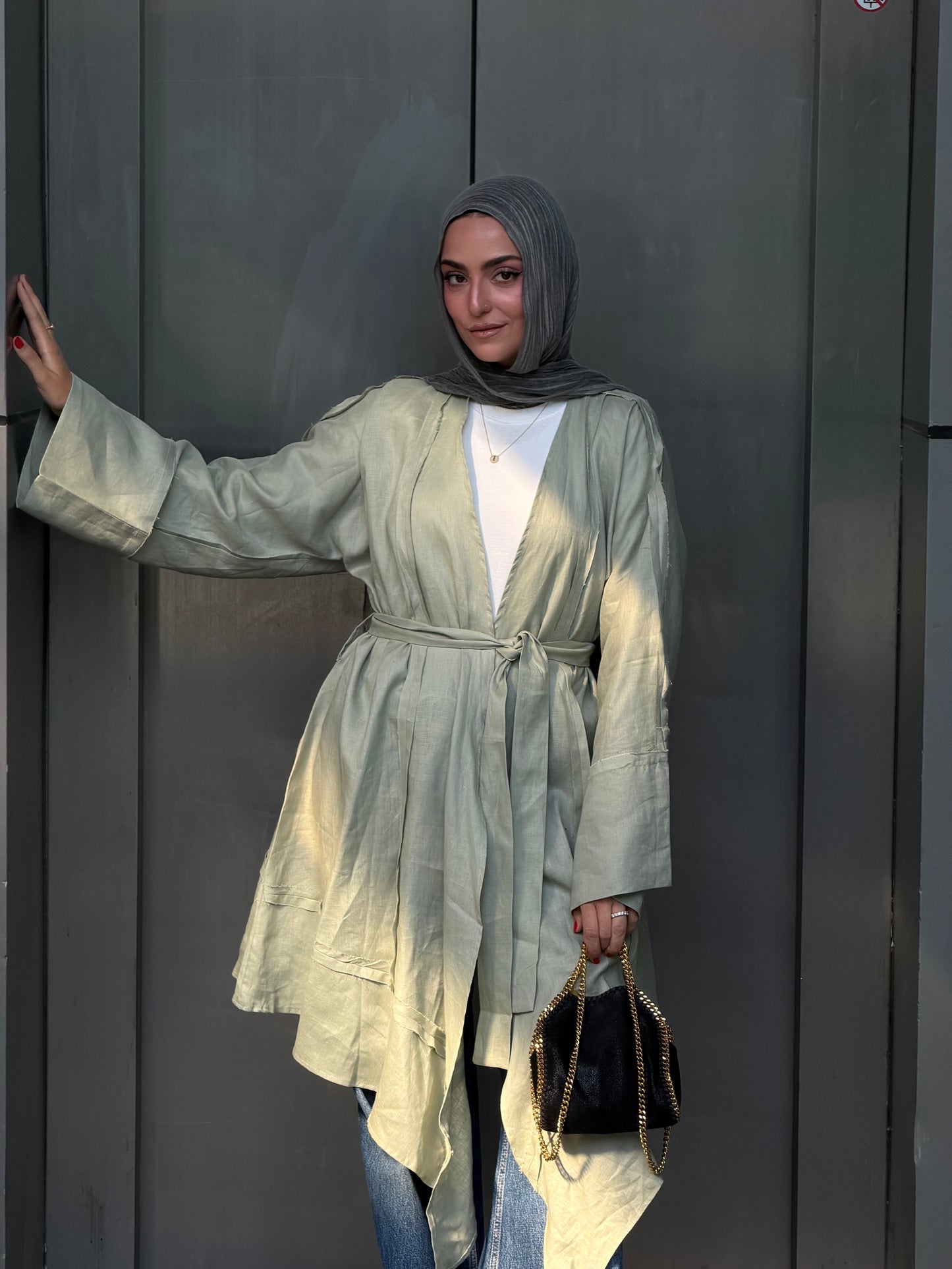 Flow Linen Cardigan in Sage