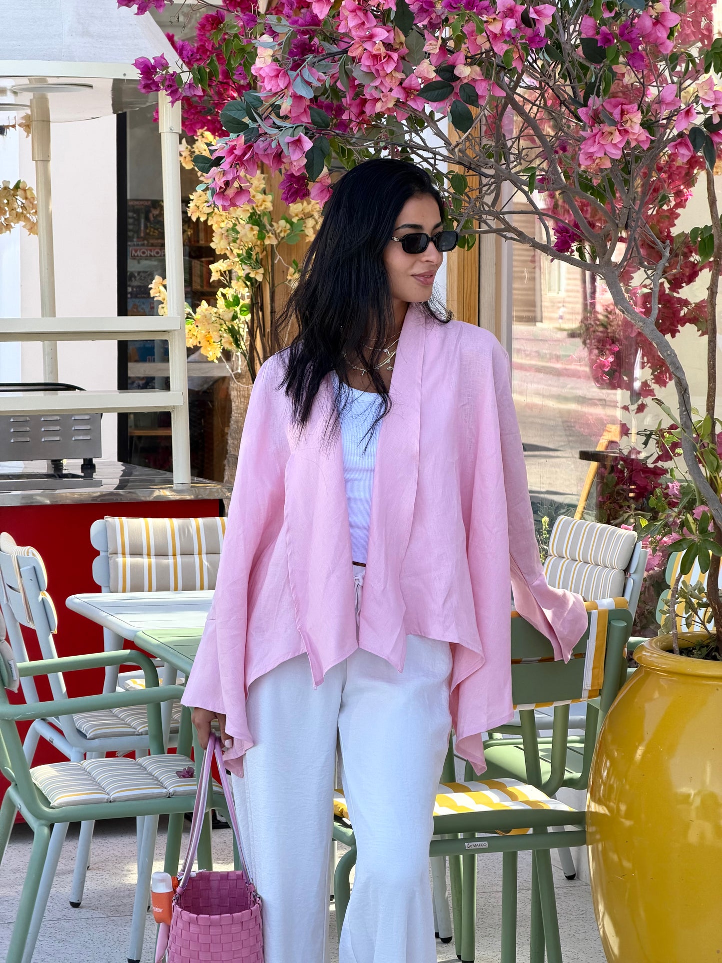 Everyday Linen Cardigan in Ballerina Pink