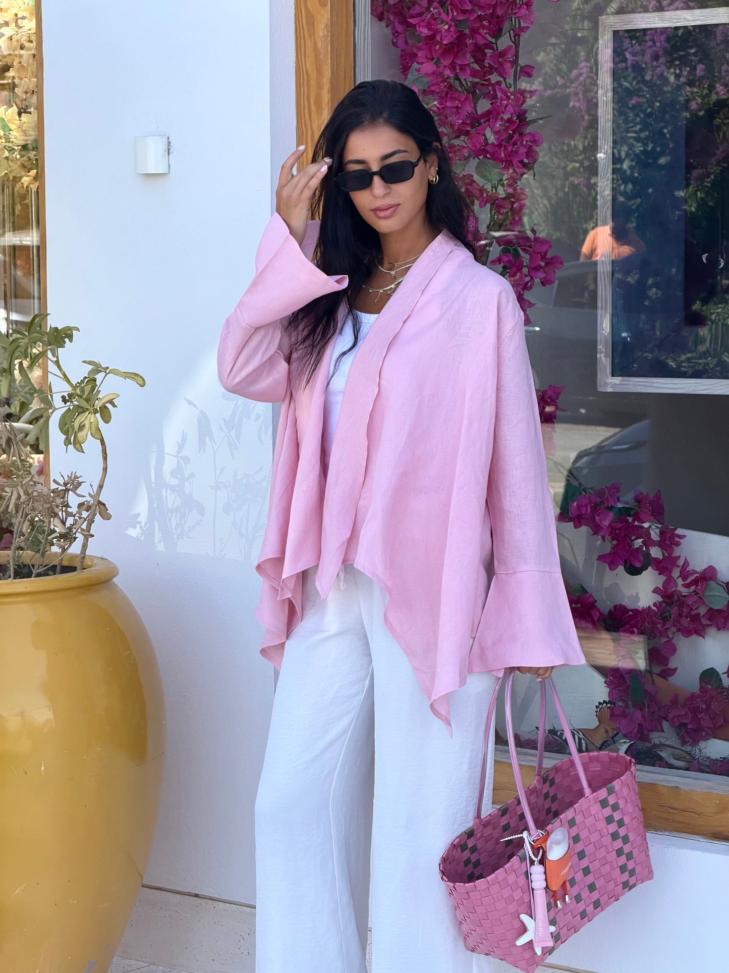 Everyday Linen Cardigan in Ballerina Pink