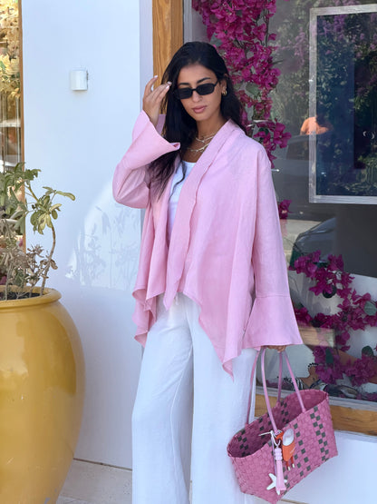 Everyday Linen Cardigan in Ballerina Pink