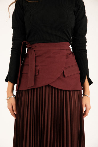 Belted Asymmetry Skirt in Burgundy