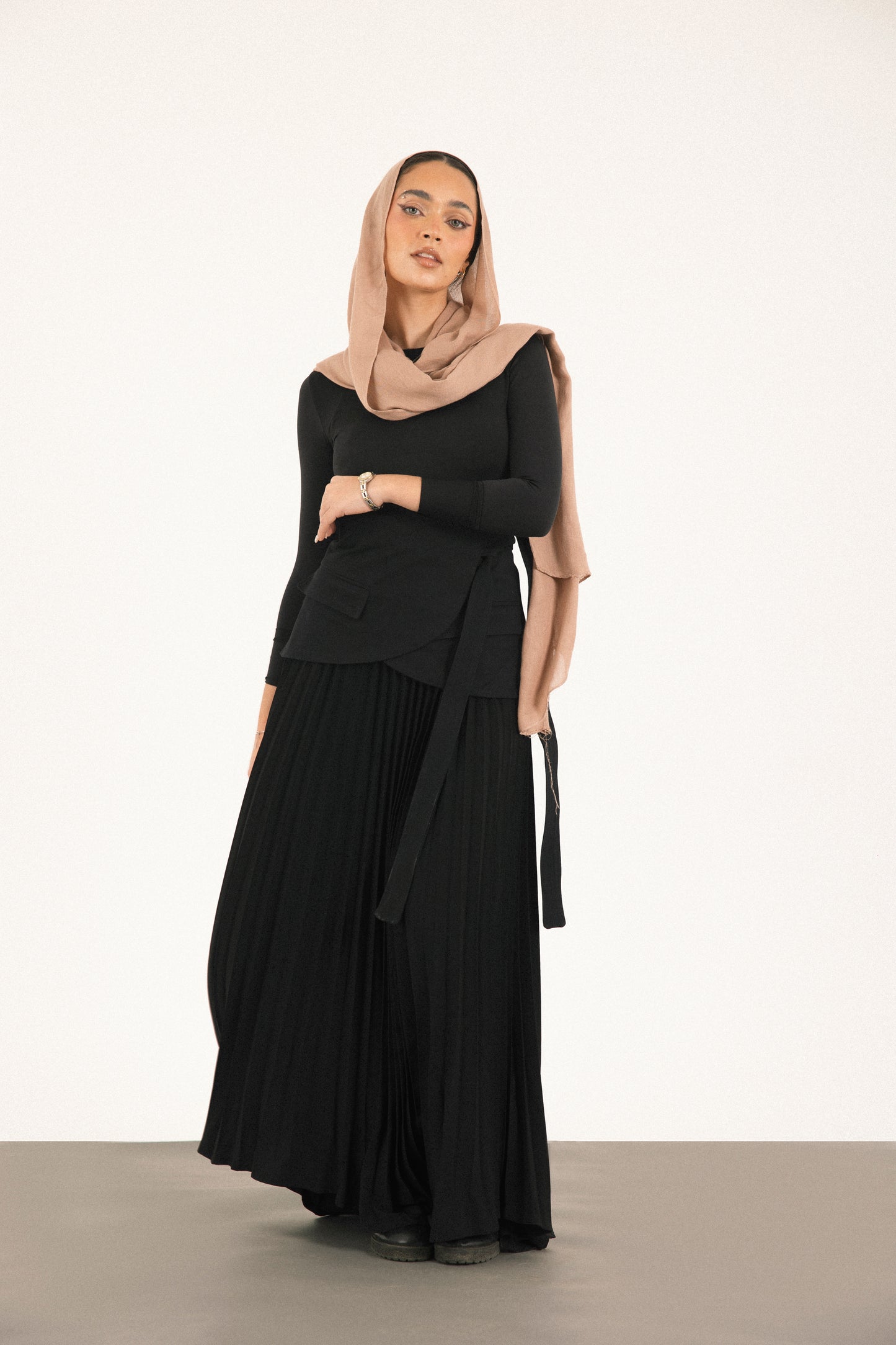 Belted Asymmetry Skirt in Black