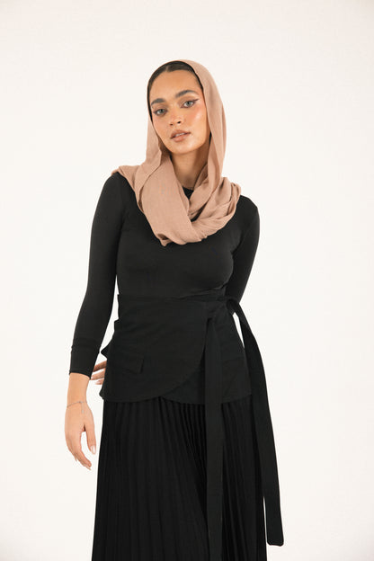 Belted Asymmetry Skirt in Black