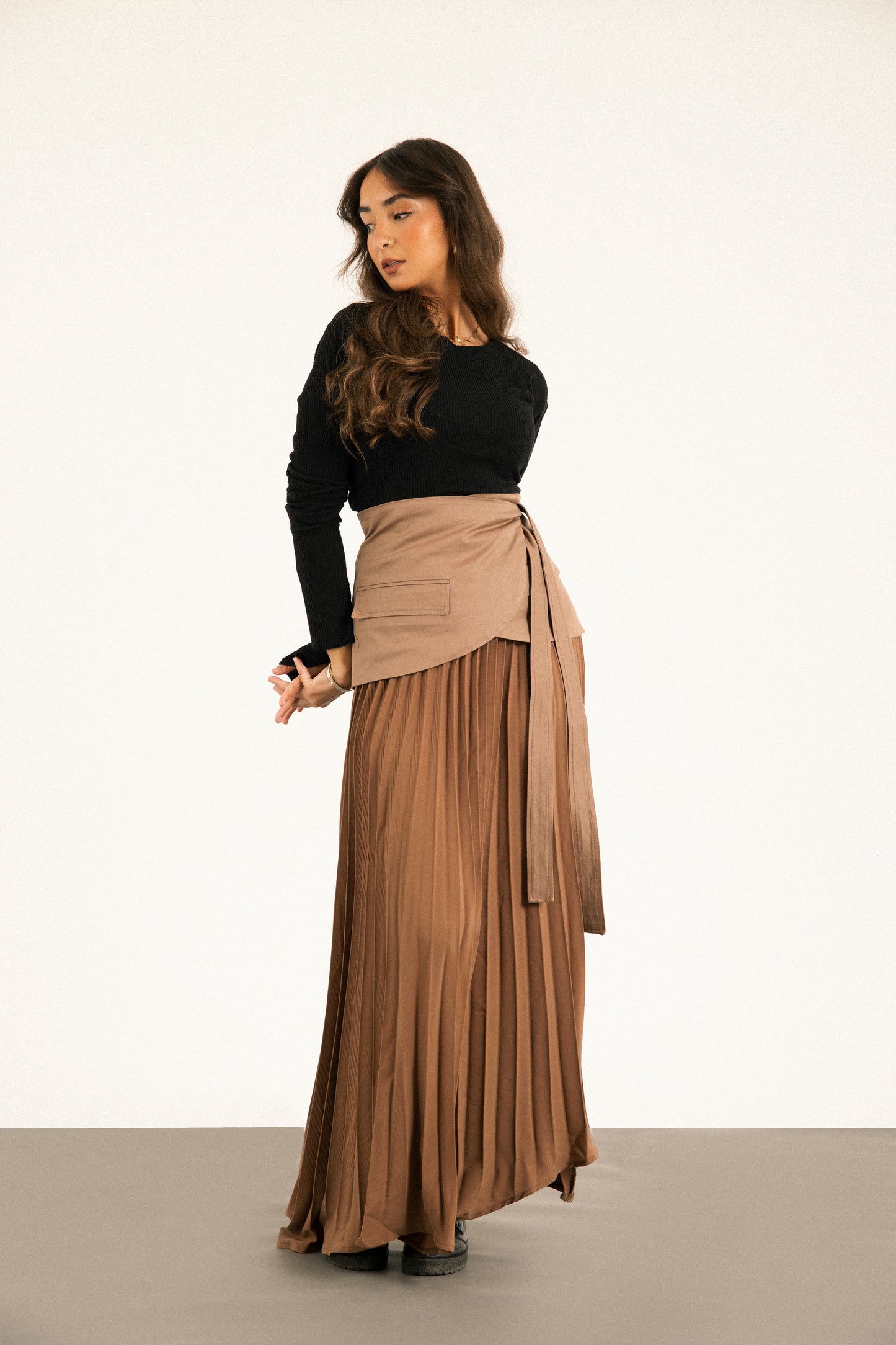 Belted Asymmetry Skirt in Cafe