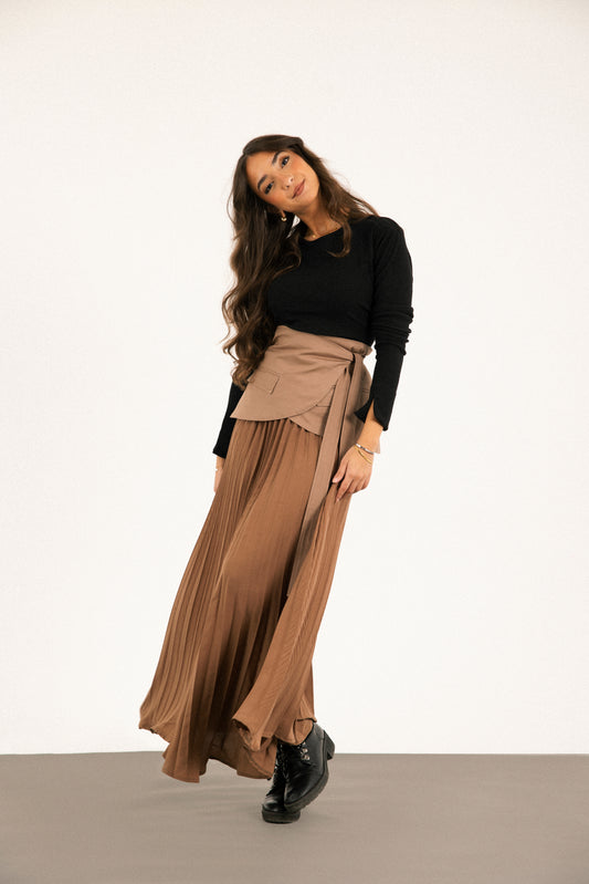 Belted Asymmetry Skirt in Cafe