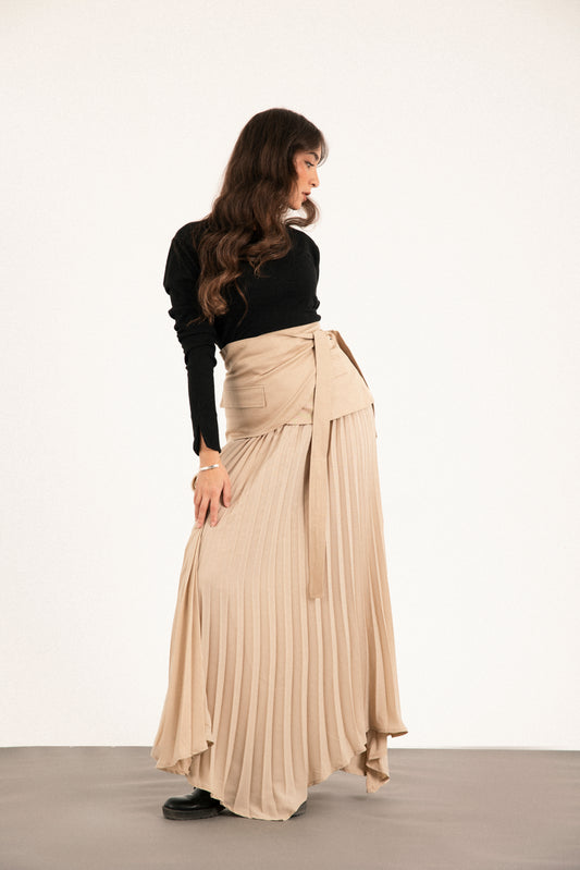 Belted Asymmetry Skirt in Beige