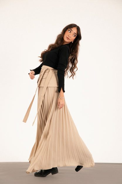 Belted Asymmetry Skirt in Beige