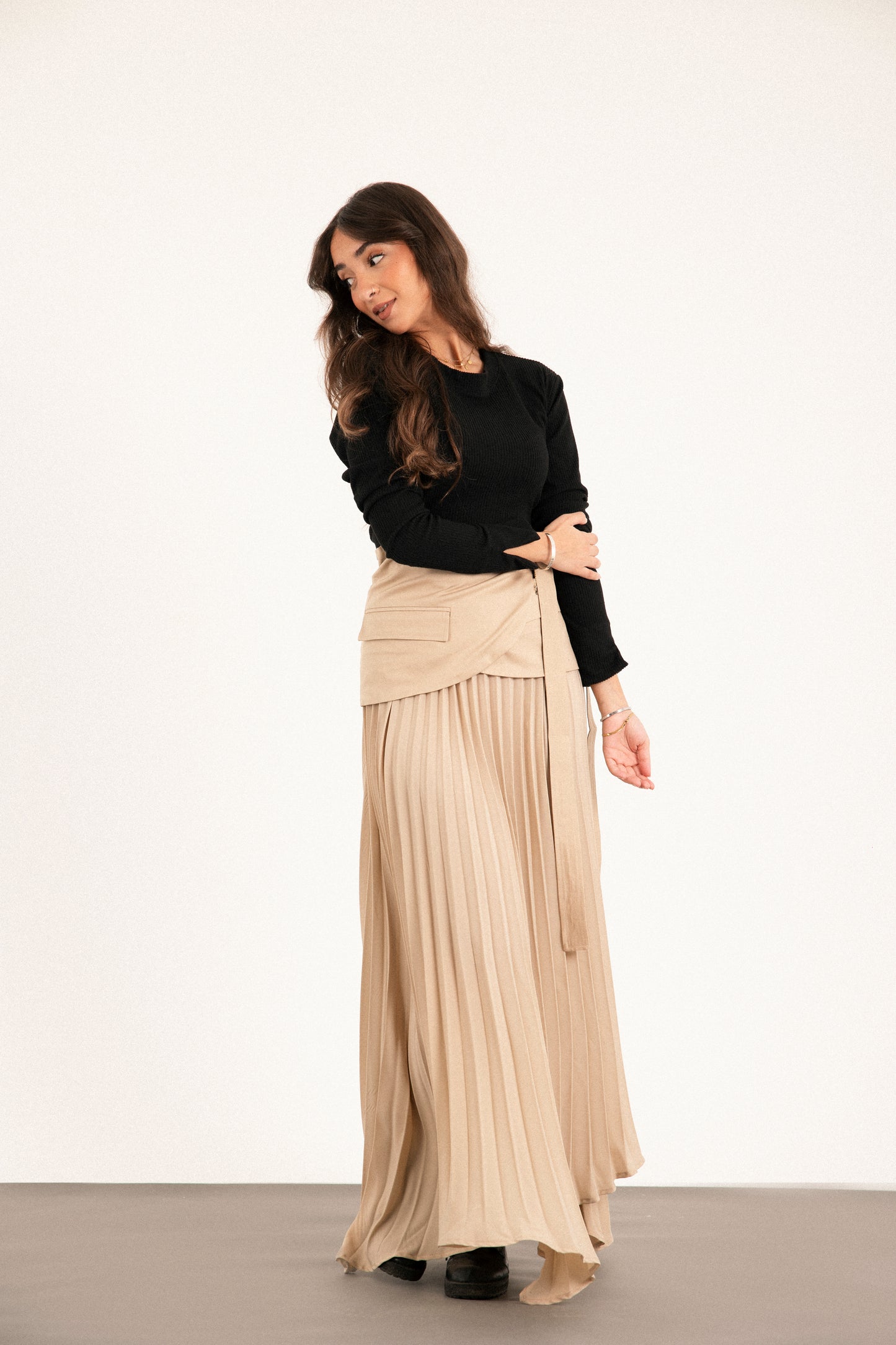 Belted Asymmetry Skirt in Beige