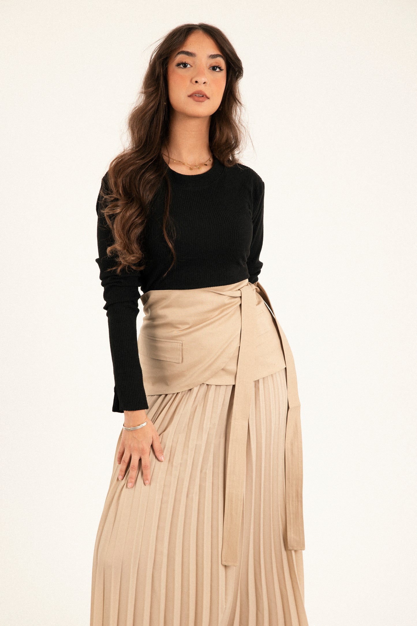 Belted Asymmetry Skirt in Beige