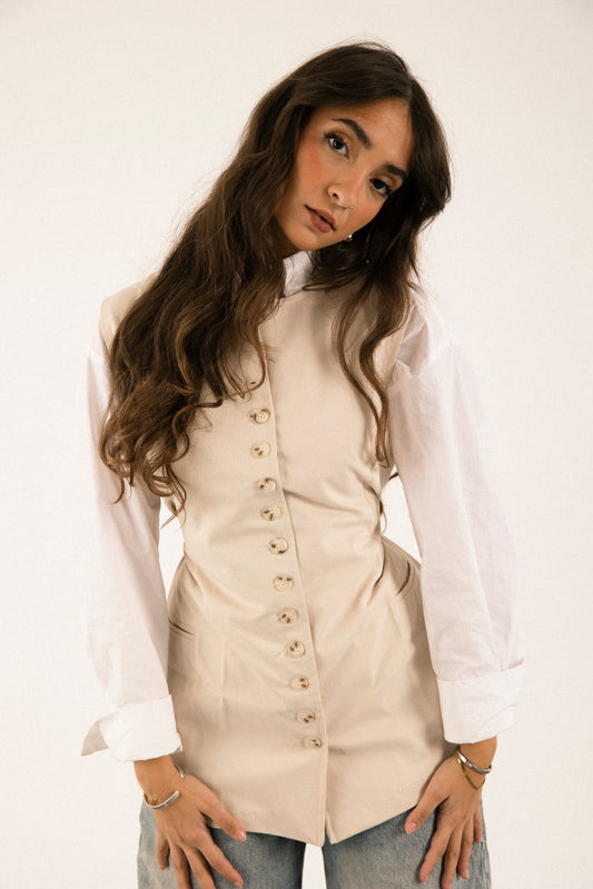 Sleek Waistcoat in Beige