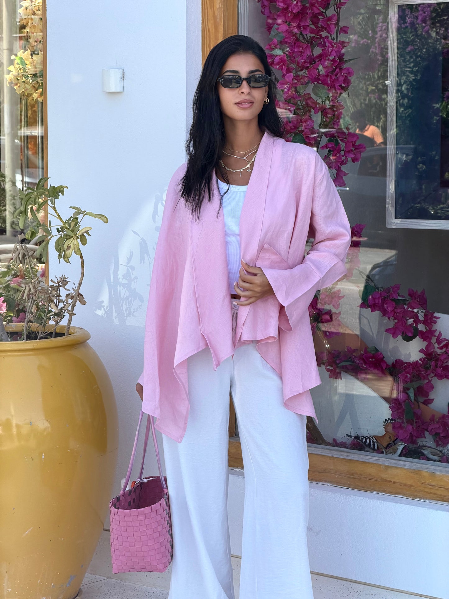 Everyday Linen Cardigan in Ballerina Pink