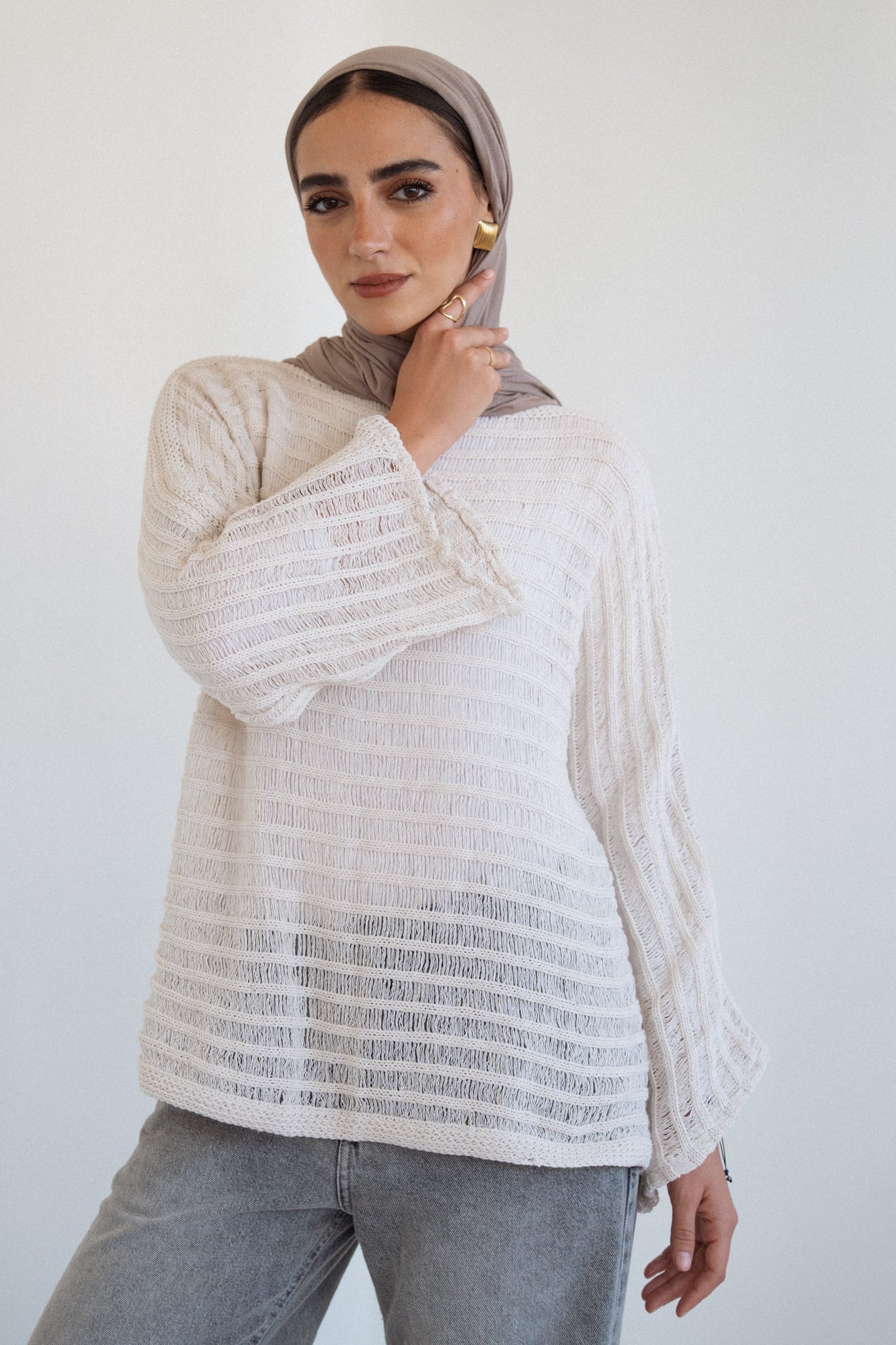 Textured Knit Top in Offwhite