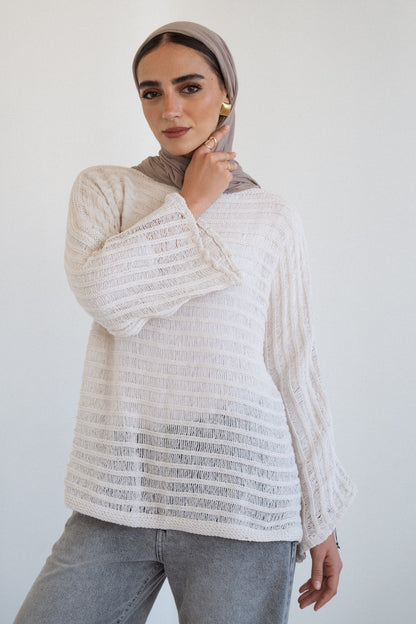 Textured Knit Top in Offwhite