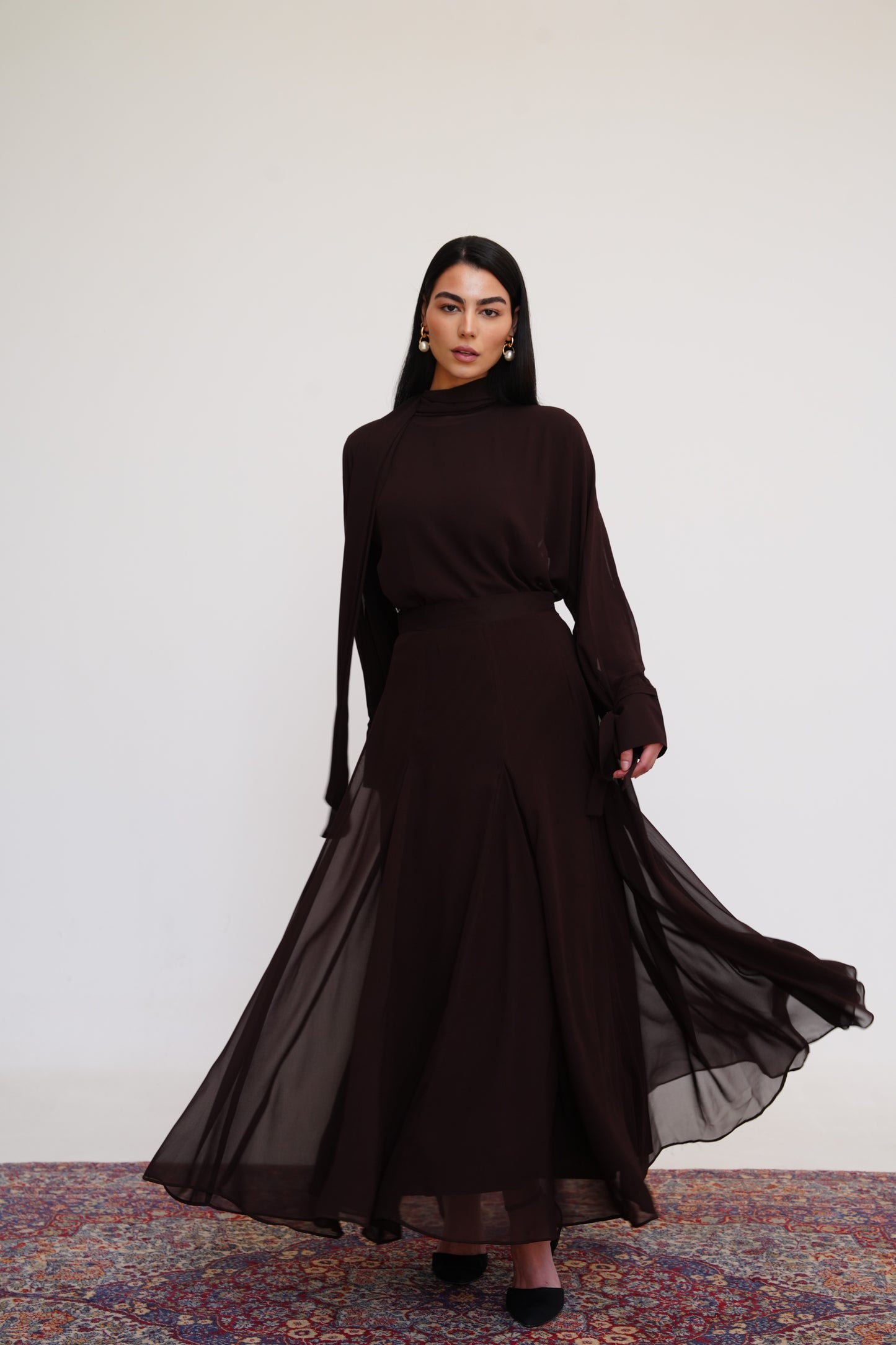 Layali Chiffon Skirt in Brown
