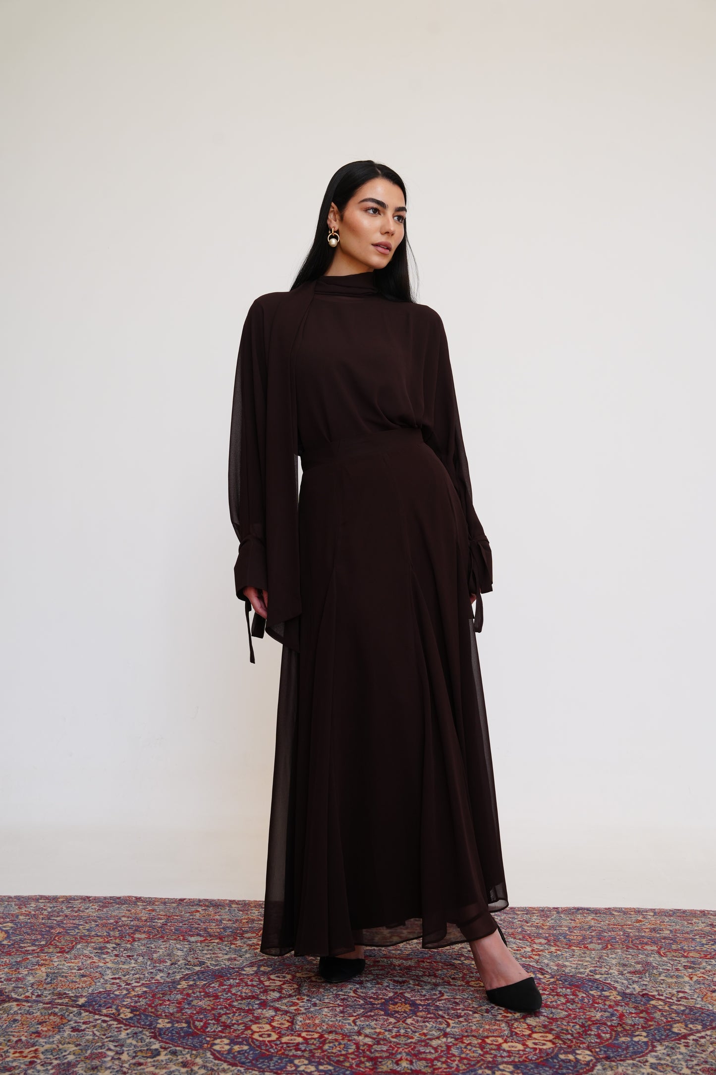 Layali Chiffon Skirt in Brown