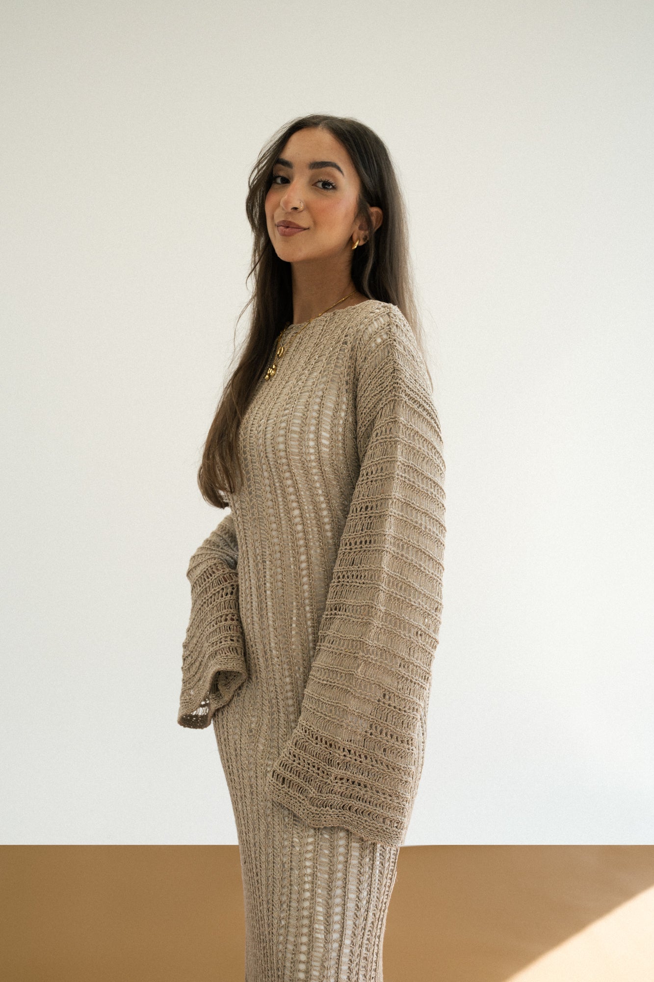 Beach Knit Dress in Shimmer Cafe
