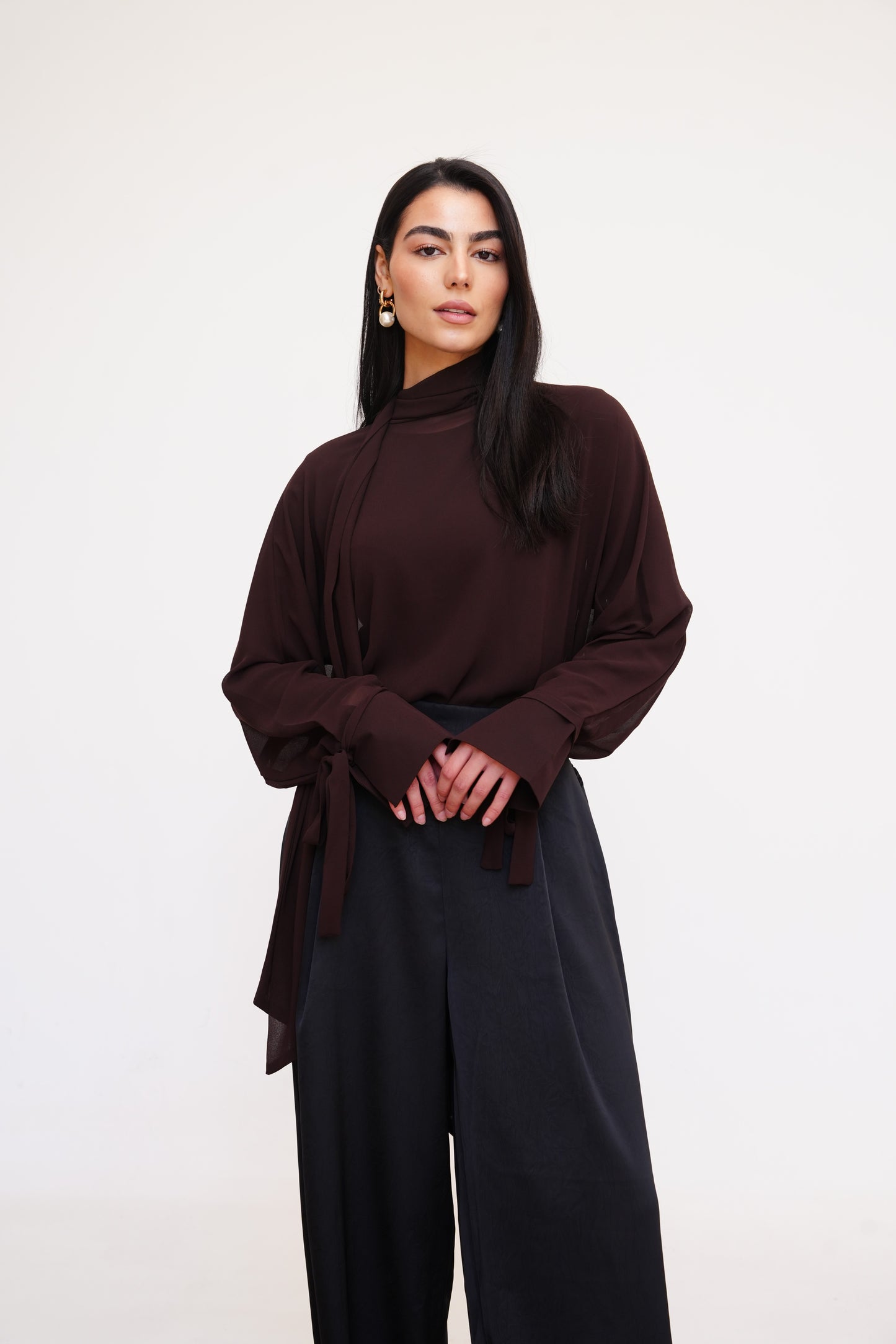 Layali Chiffon Blouse in Brown