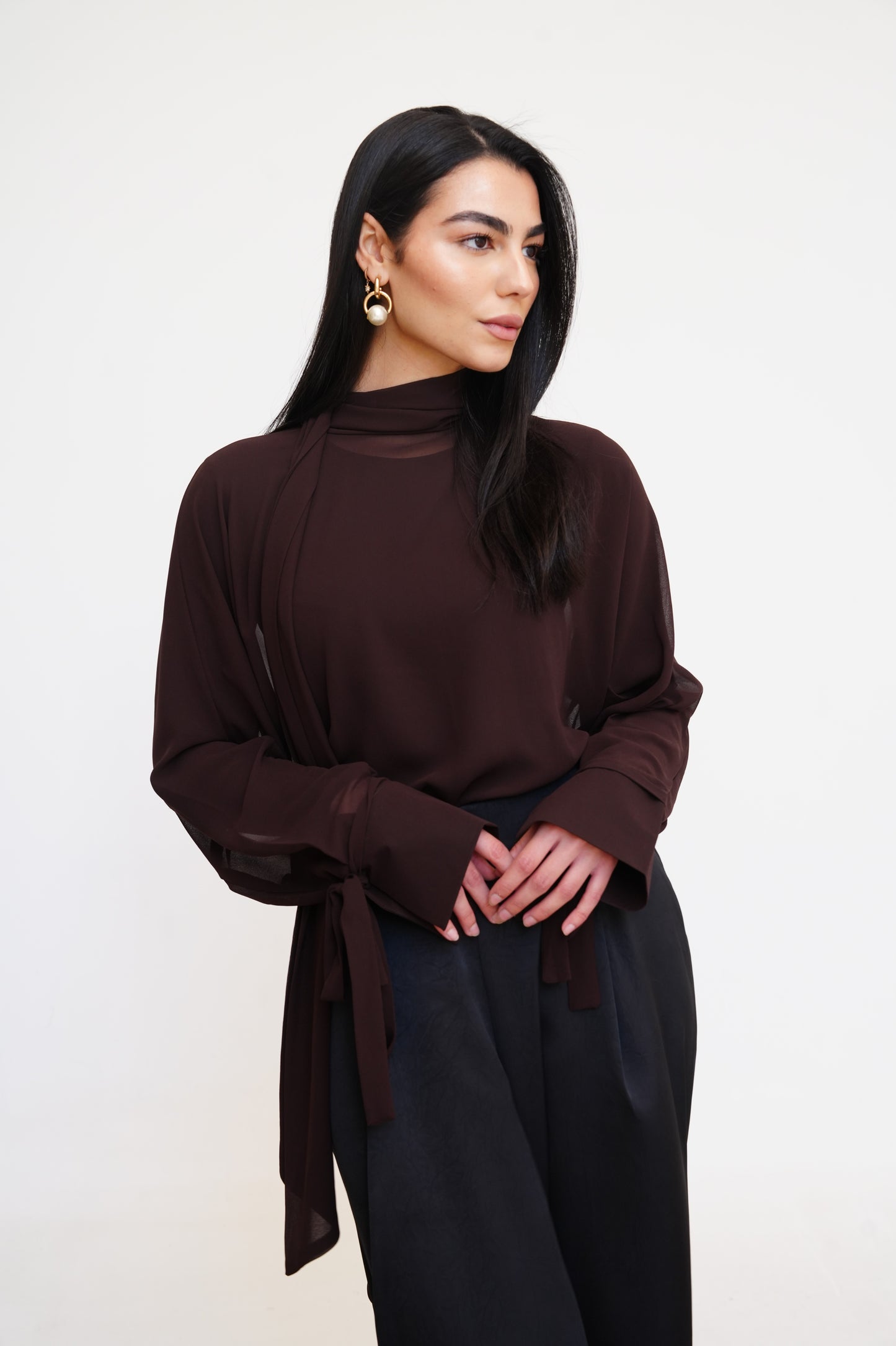 Layali Chiffon Blouse in Brown