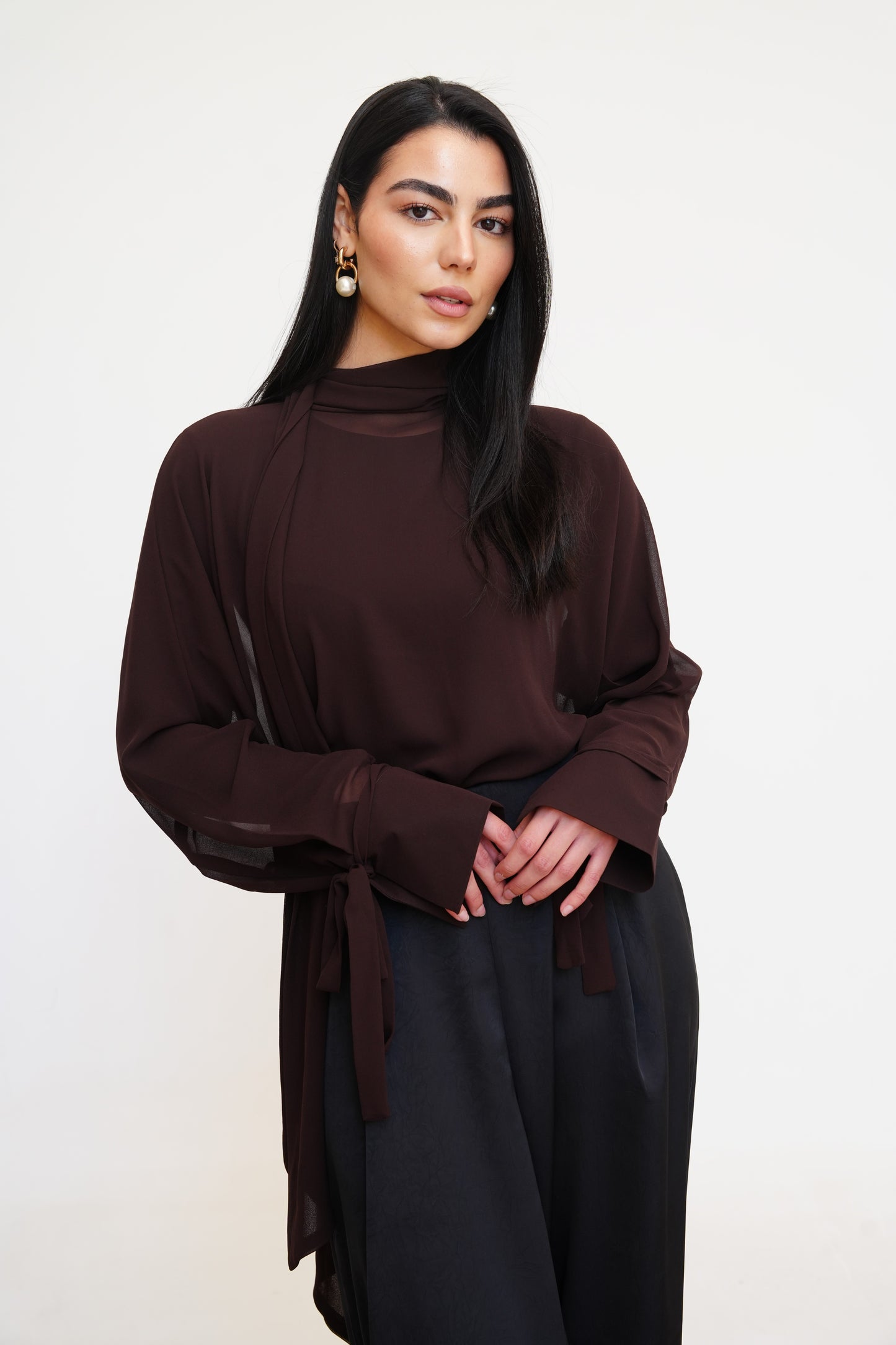 Layali Chiffon Blouse in Brown