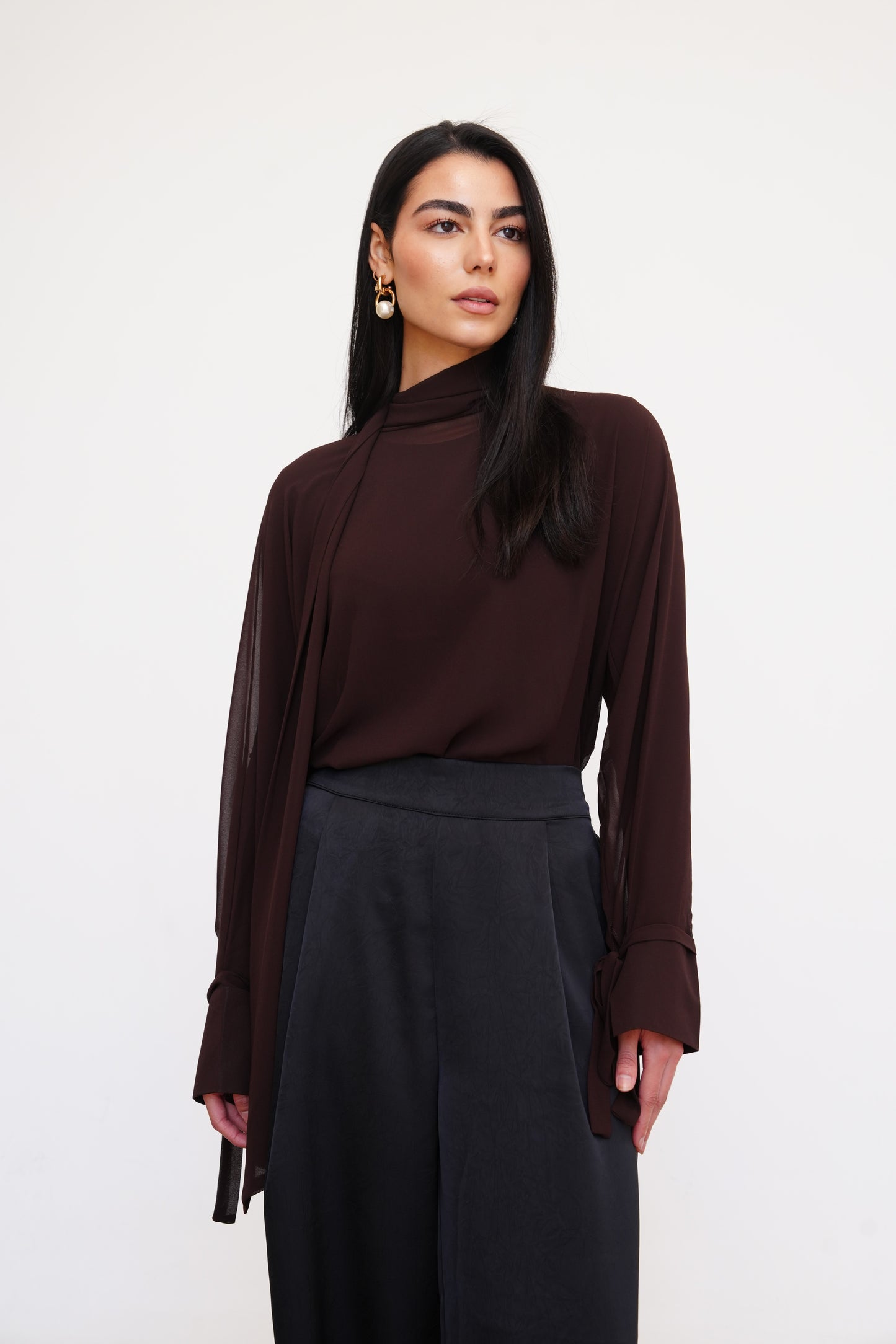 Layali Chiffon Blouse in Brown
