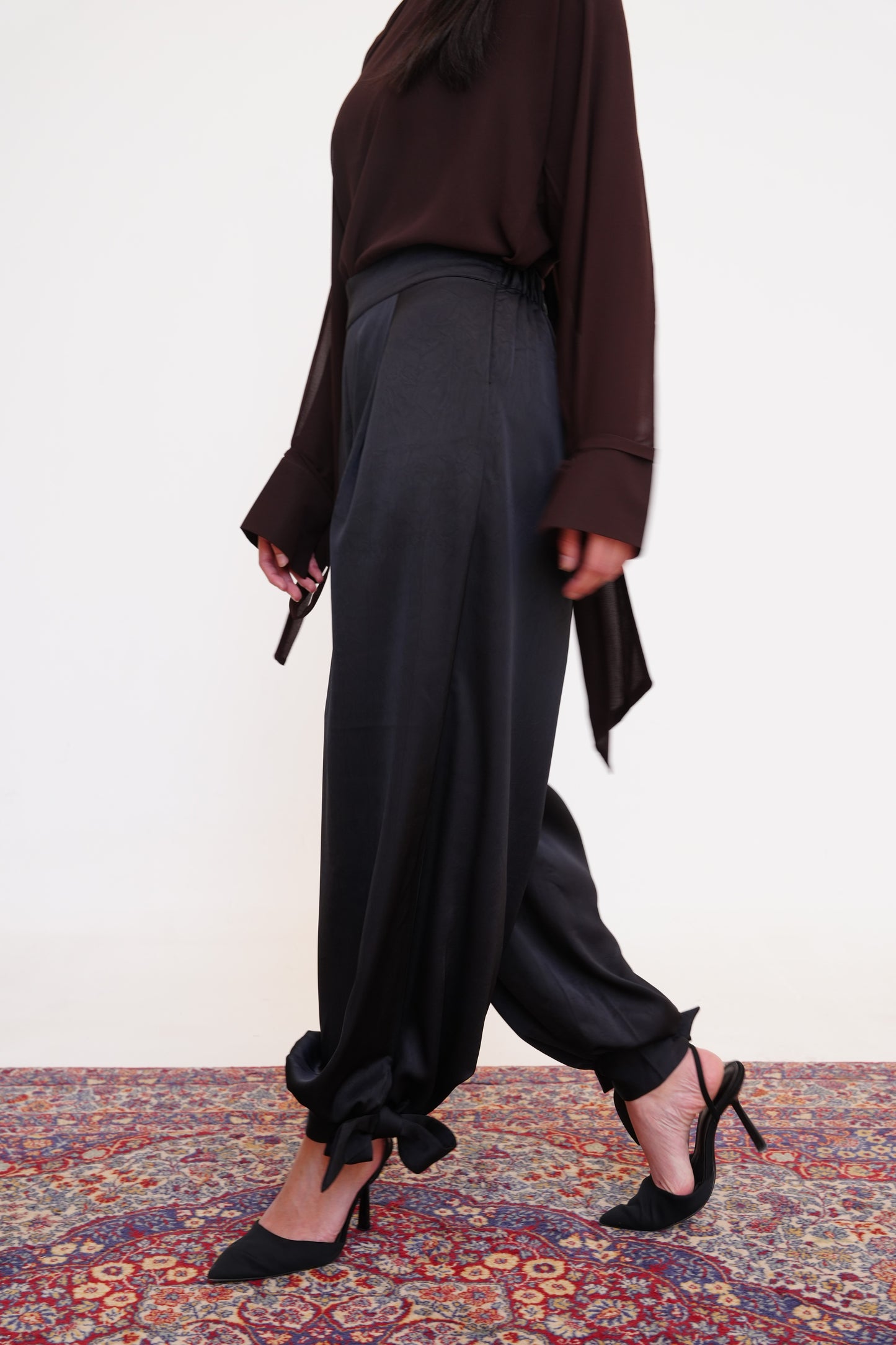 Satin Balloon Pants in Black