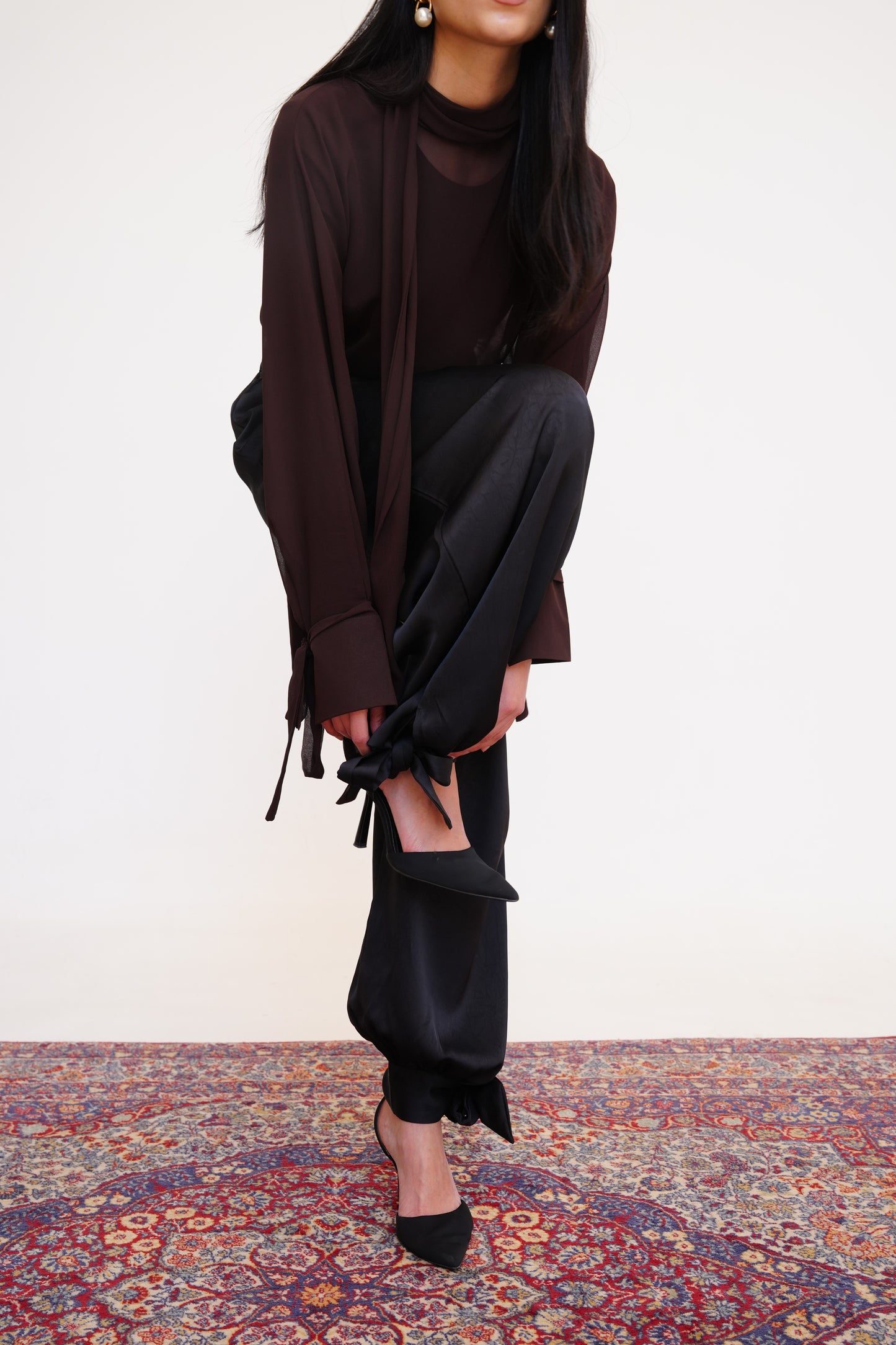 Satin Balloon Pants in Black