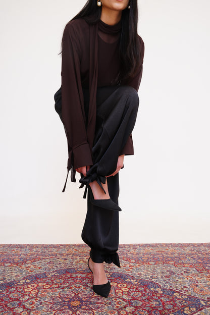 Satin Balloon Pants in Black