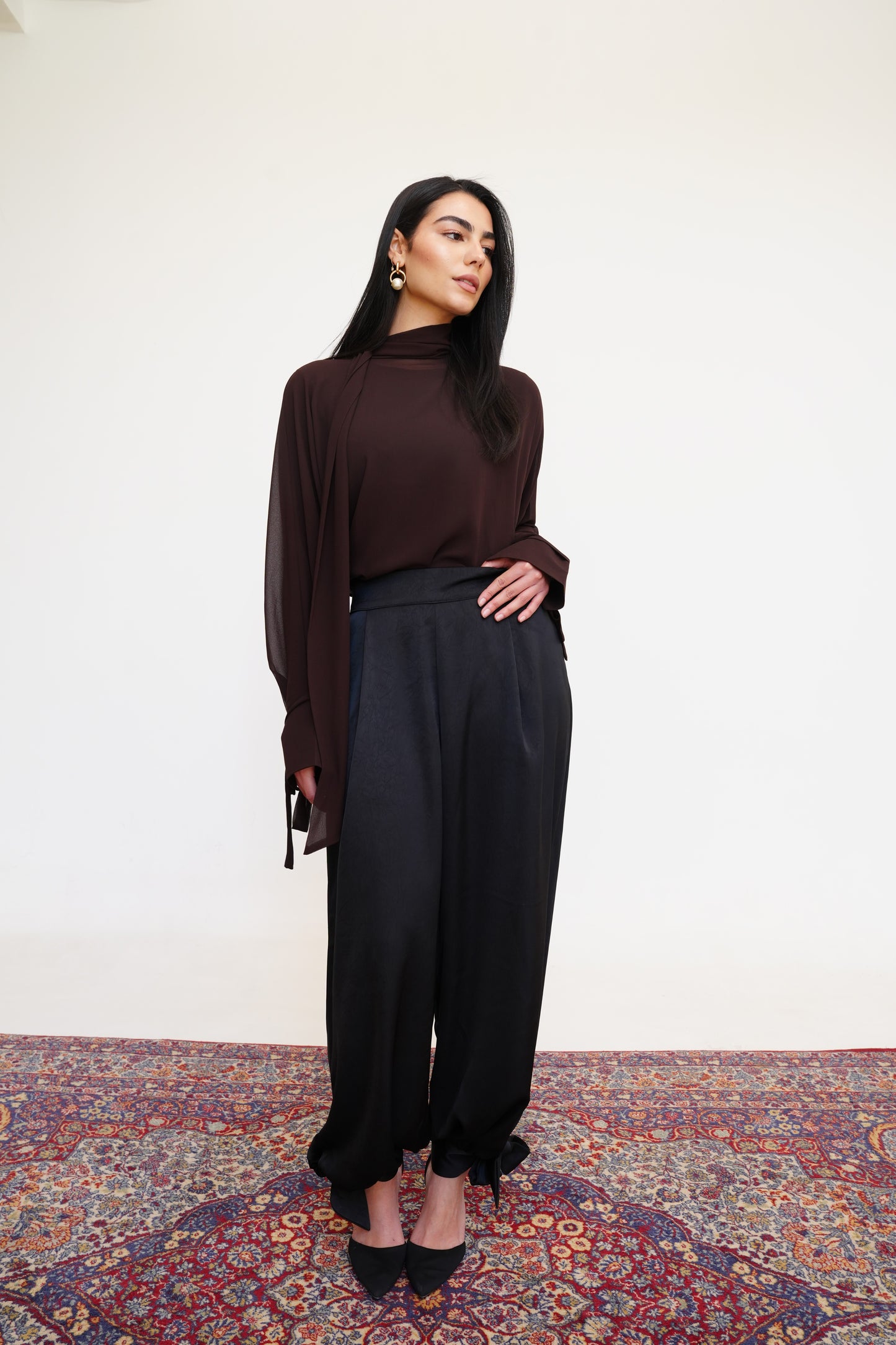 Satin Balloon Pants in Black