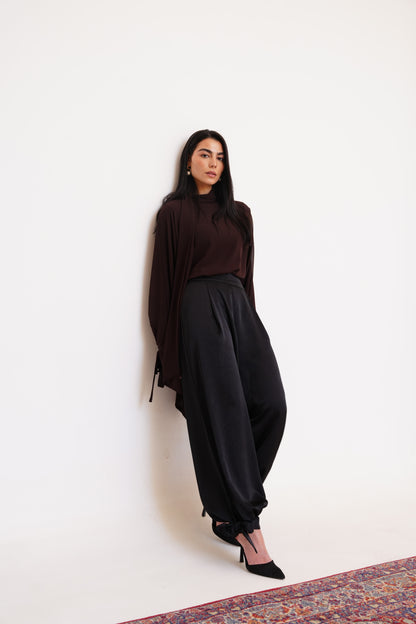 Satin Balloon Pants in Black