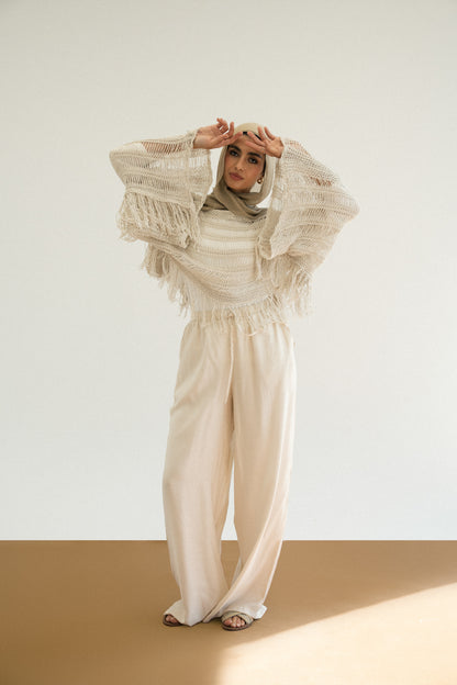 Cape-Style Knit Blouse in Offwhite