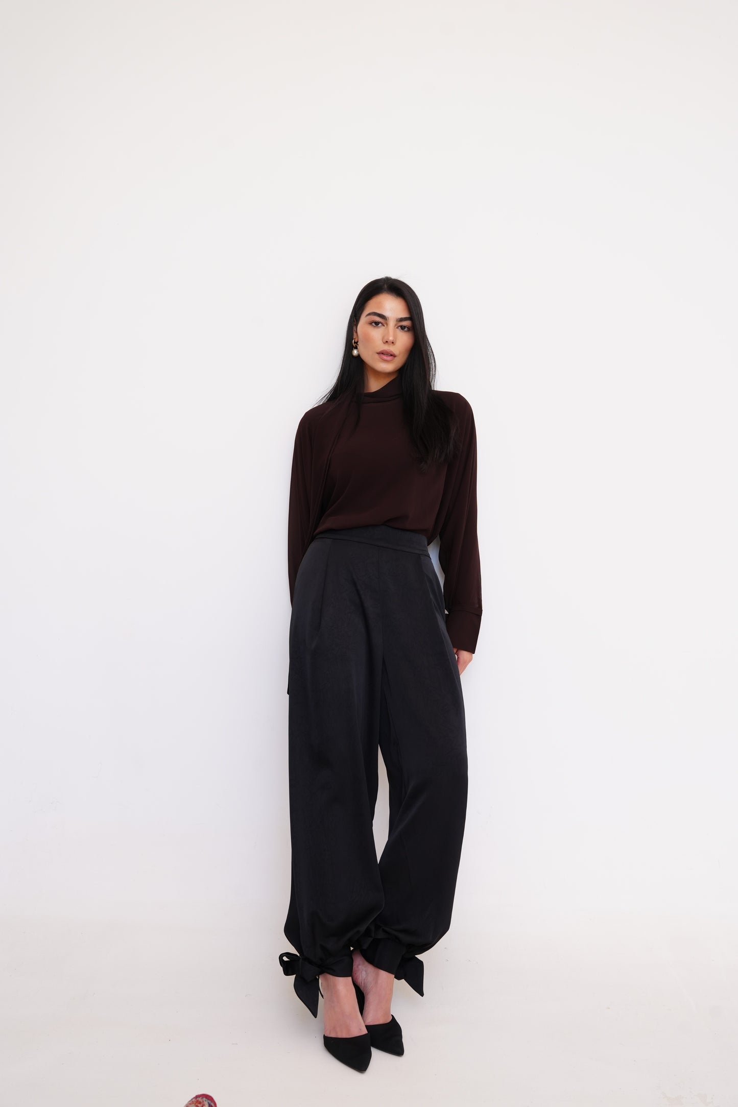 Satin Balloon Pants in Black