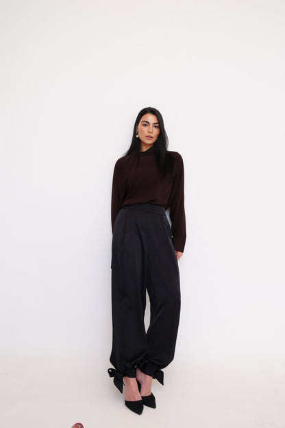 Satin Balloon Pants in Black