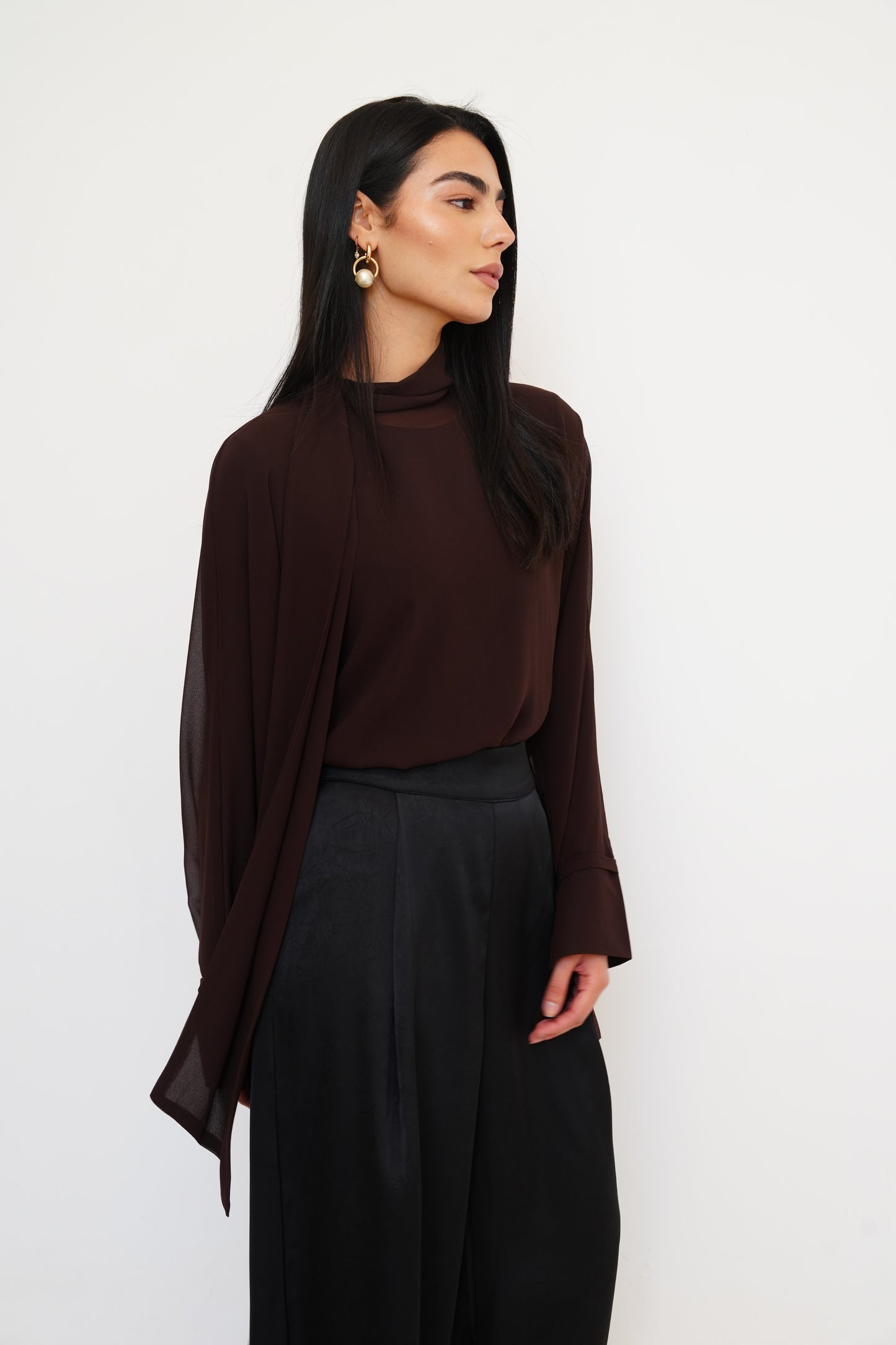 Layali Chiffon Blouse in Brown