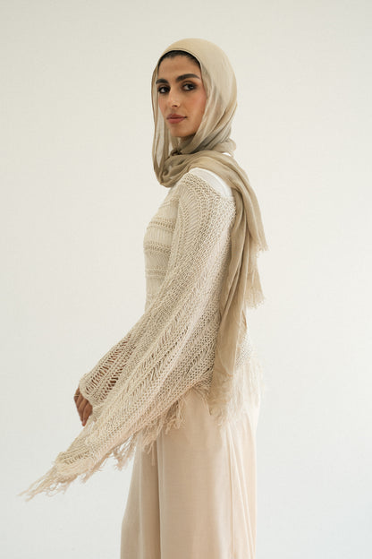 Cape-Style Knit Blouse in Offwhite