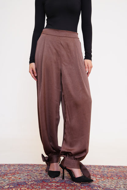 Satin Balloon Pants in Brown
