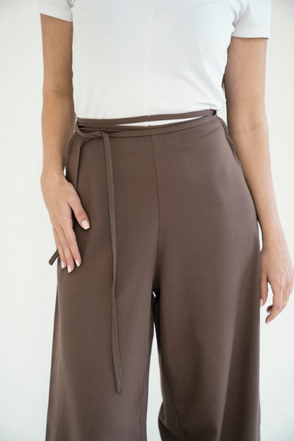 Serene Tie Pants in Cocoa Brown