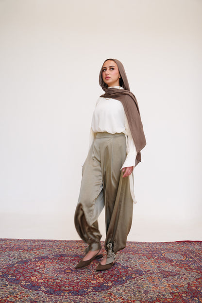 Satin Balloon Pants in Mint Green