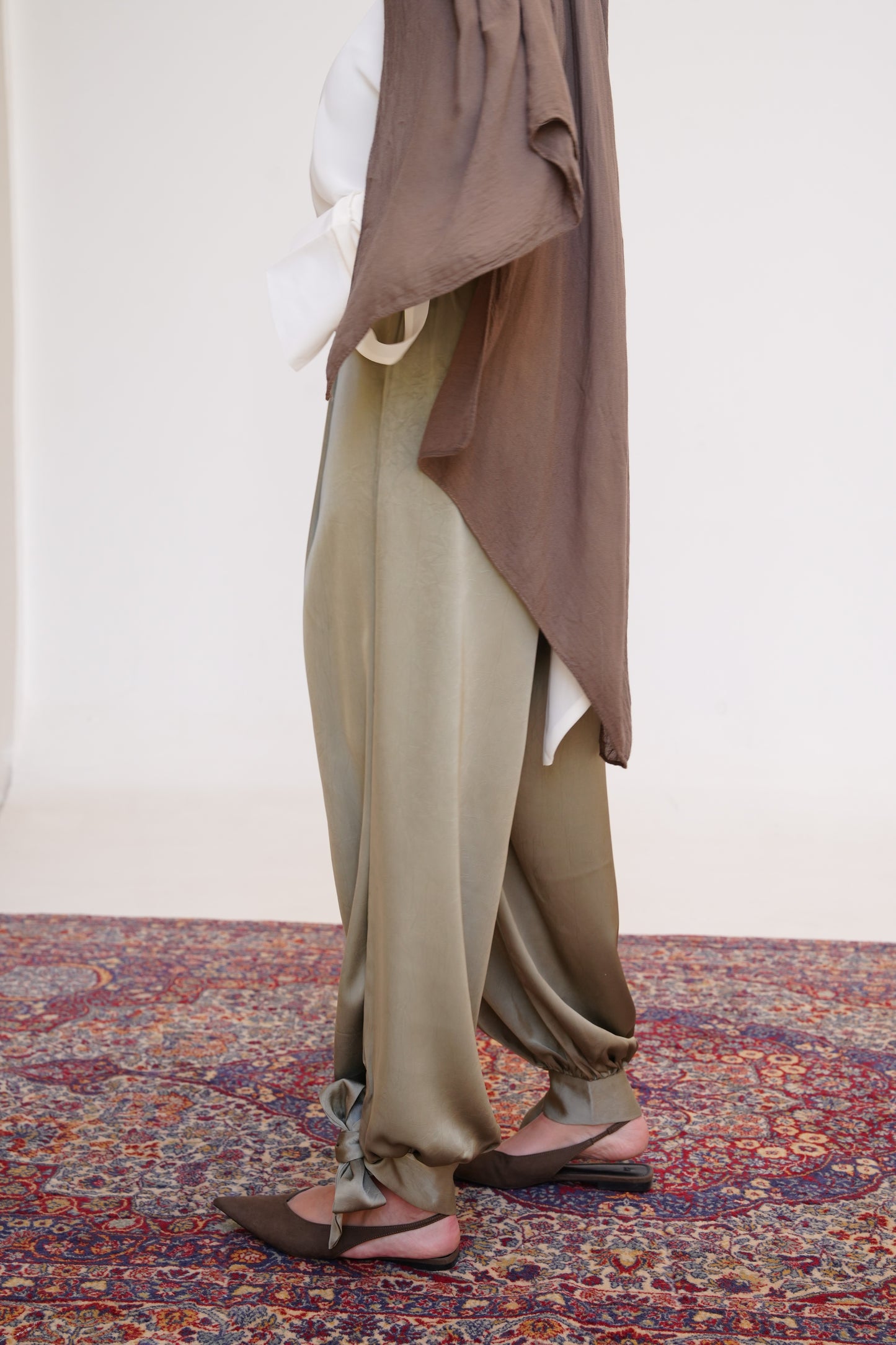 Satin Balloon Pants in Mint Green